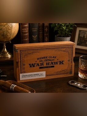 Vintage Henry Clay War Hawk Empty Cedar Wooden Cigar Box 10” Collectible